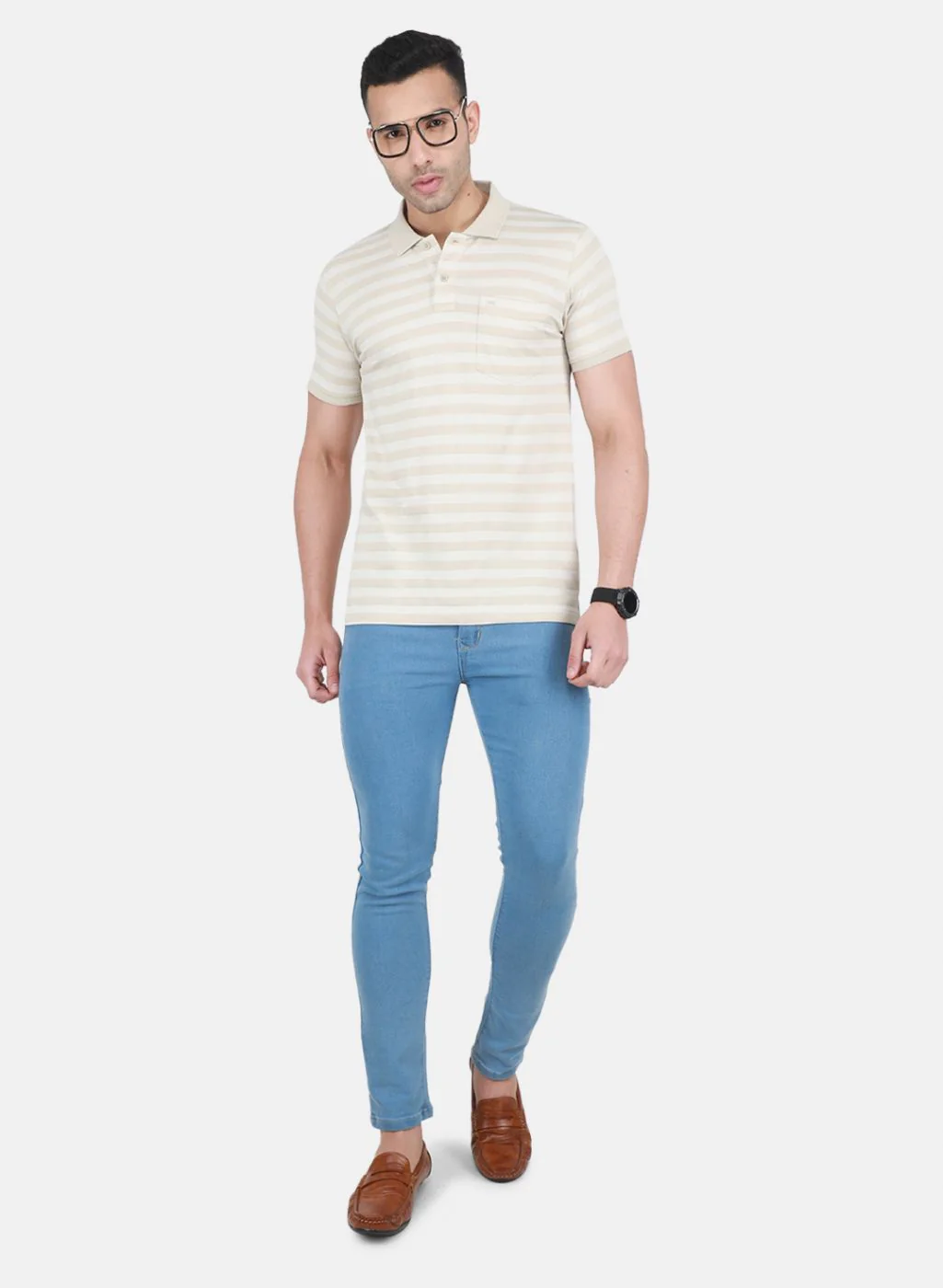 Men Beige Stripe T-Shirt - Image 4