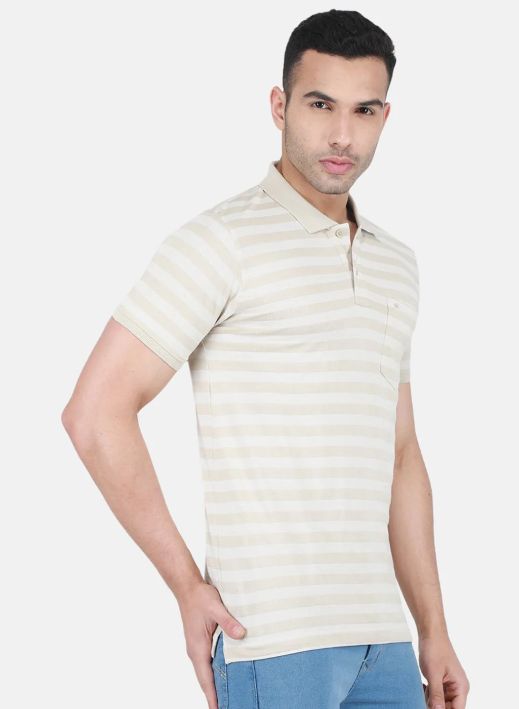 Men Beige Stripe T-Shirt - Image 6