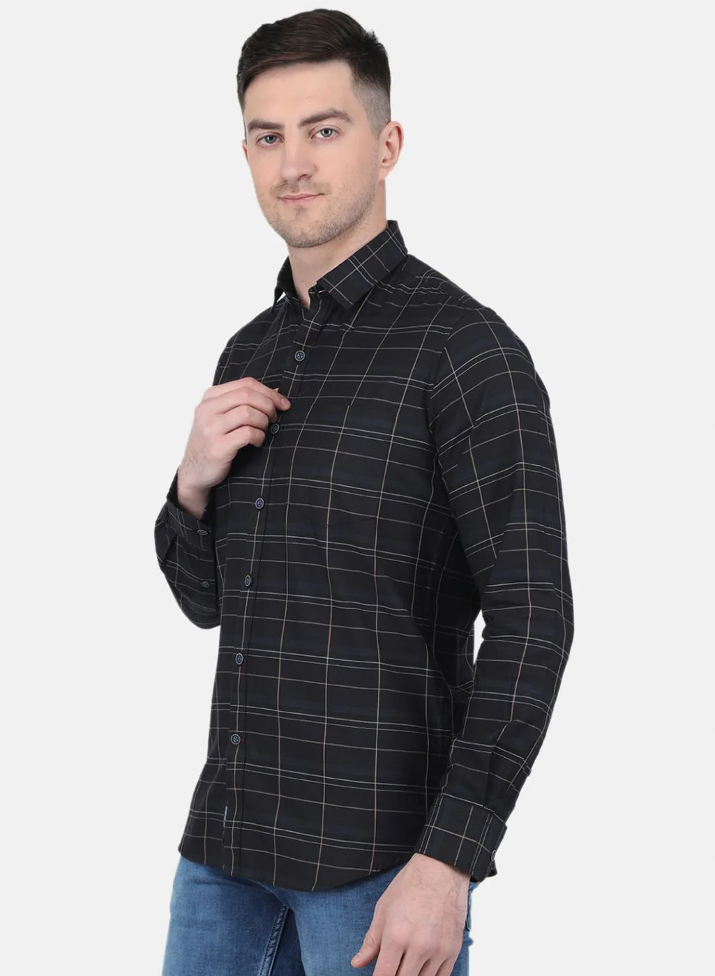 Men Black Check Shirt - Image 2
