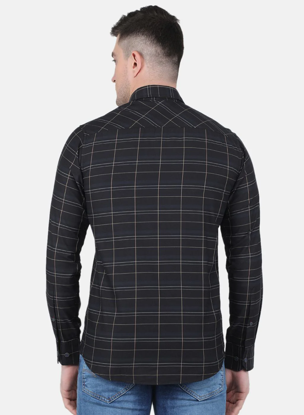 Men Black Check Shirt - Image 3