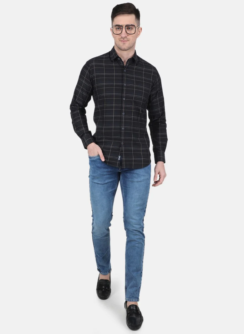 Men Black Check Shirt - Image 4