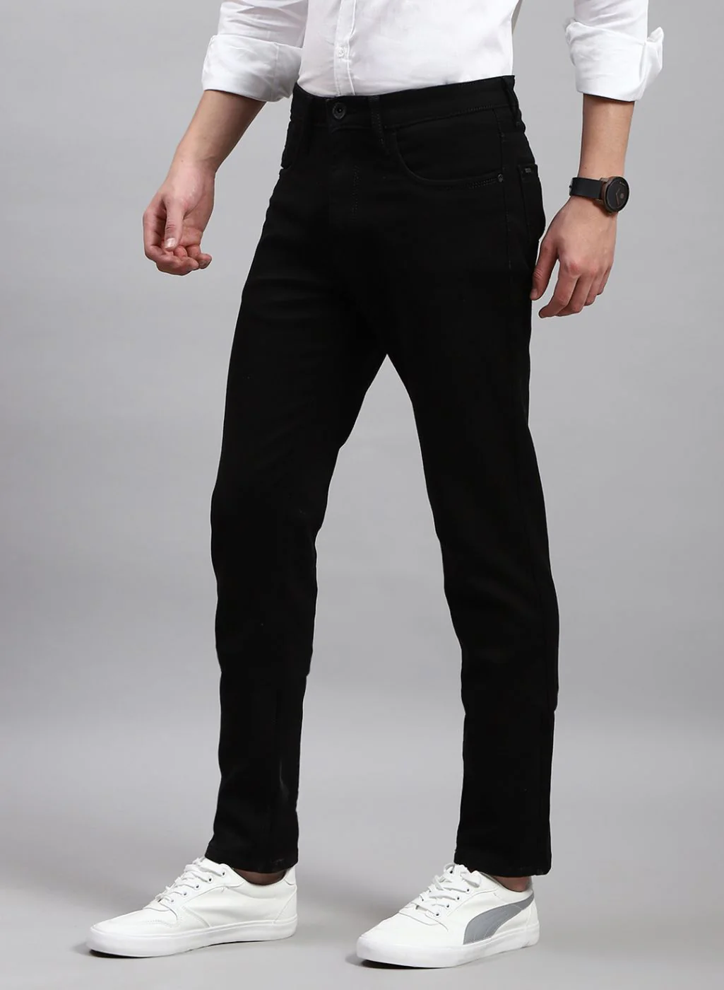 Men Black NArrow Fit Denim - Image 3