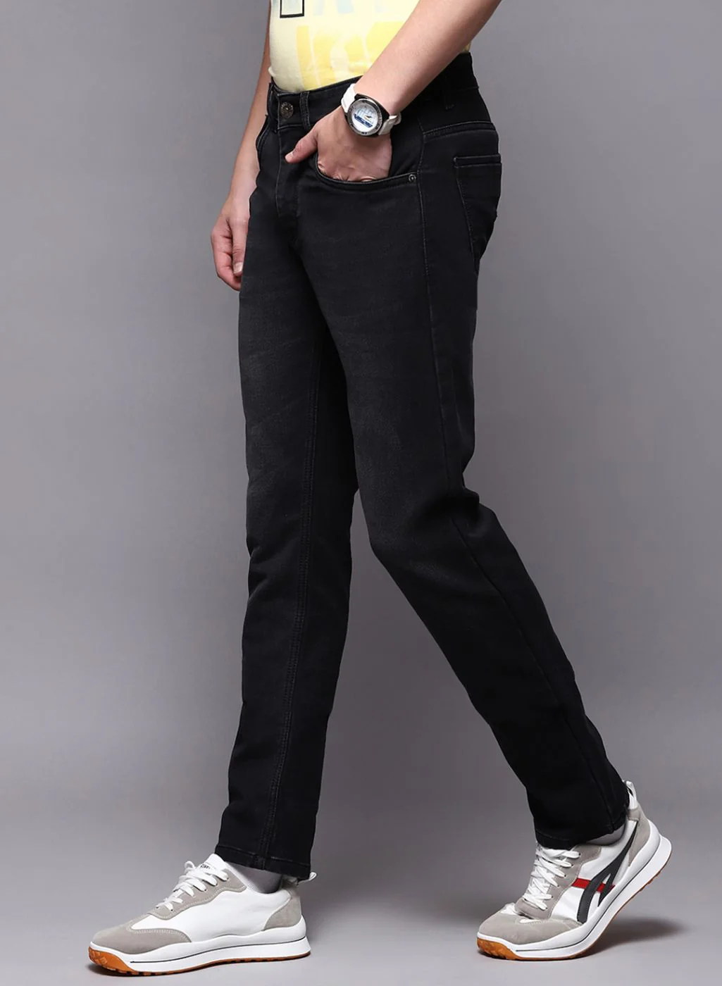 Men Black NArrow Fit Denim - Image 3