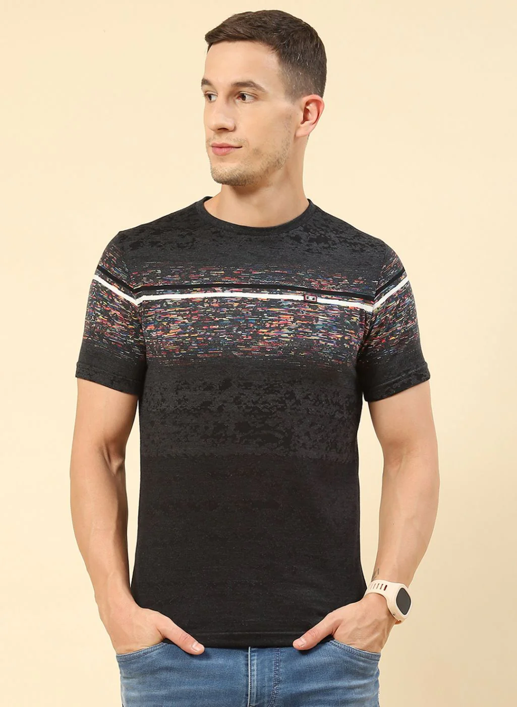 Men Black Printed T-Shirt - Image 2