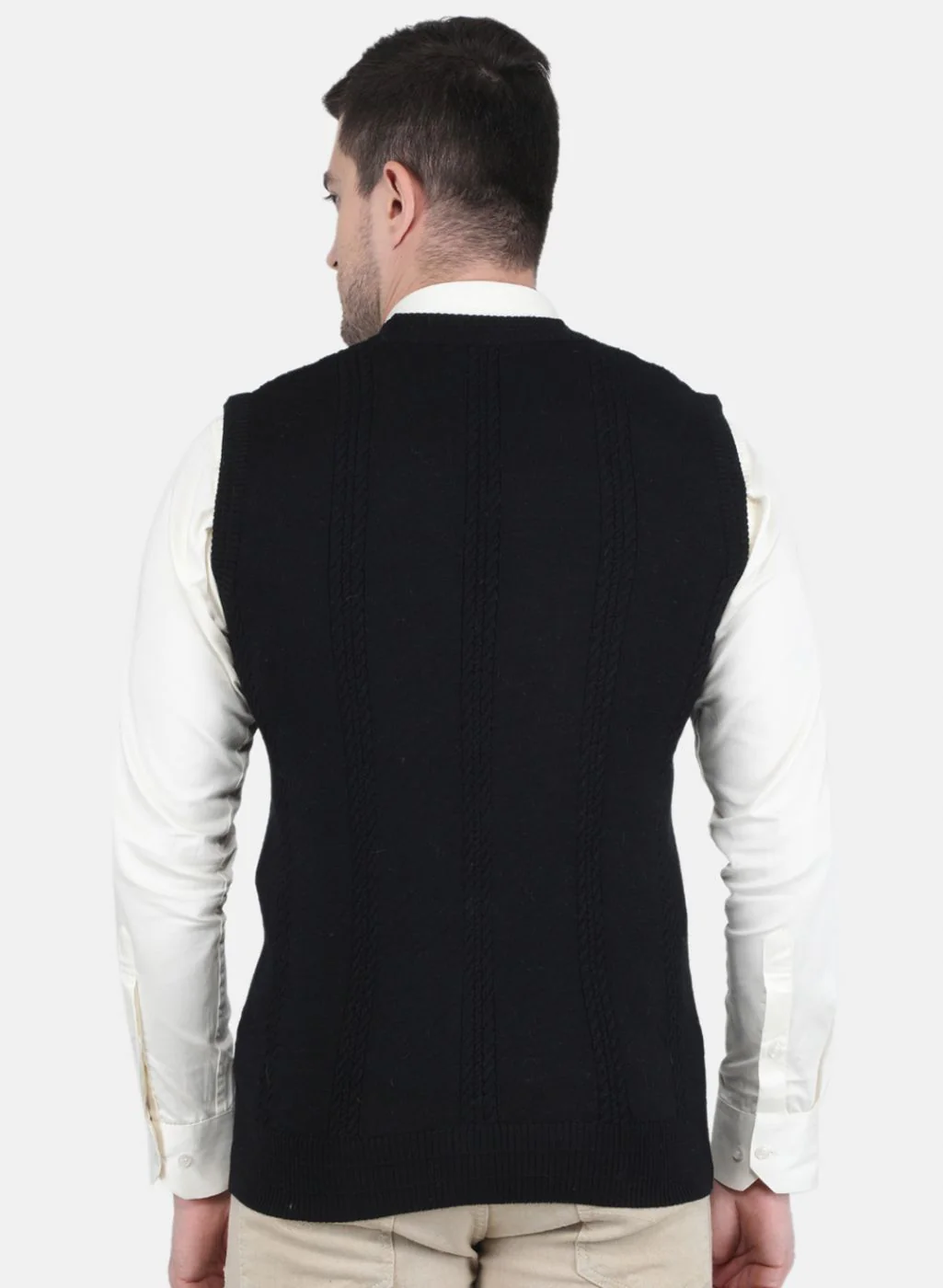 Men Black Self Design Cardigan - Image 3