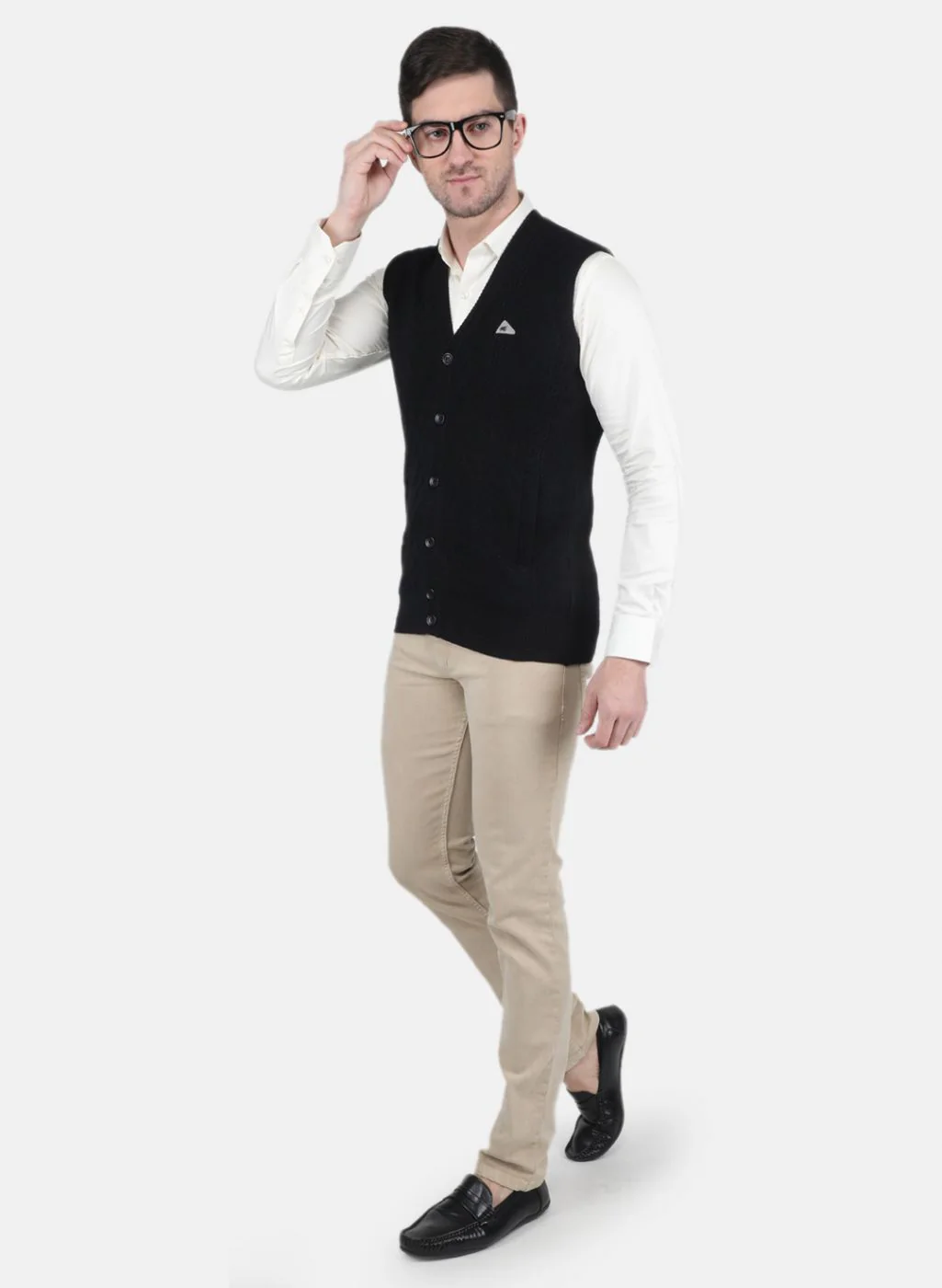 Men Black Self Design Cardigan - Image 4