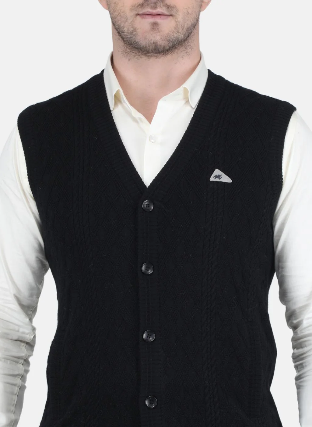 Men Black Self Design Cardigan - Image 5
