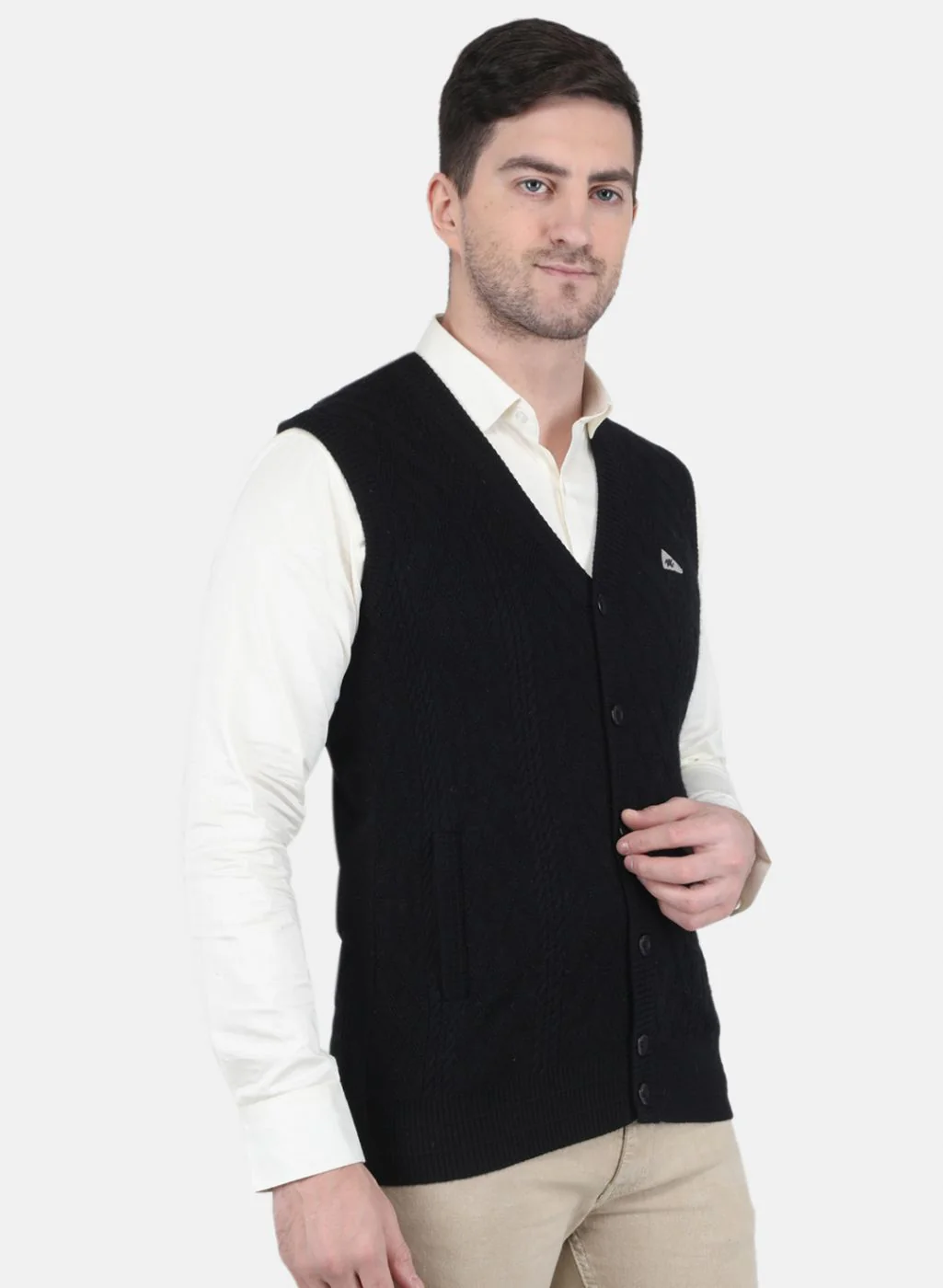 Men Black Self Design Cardigan - Image 6