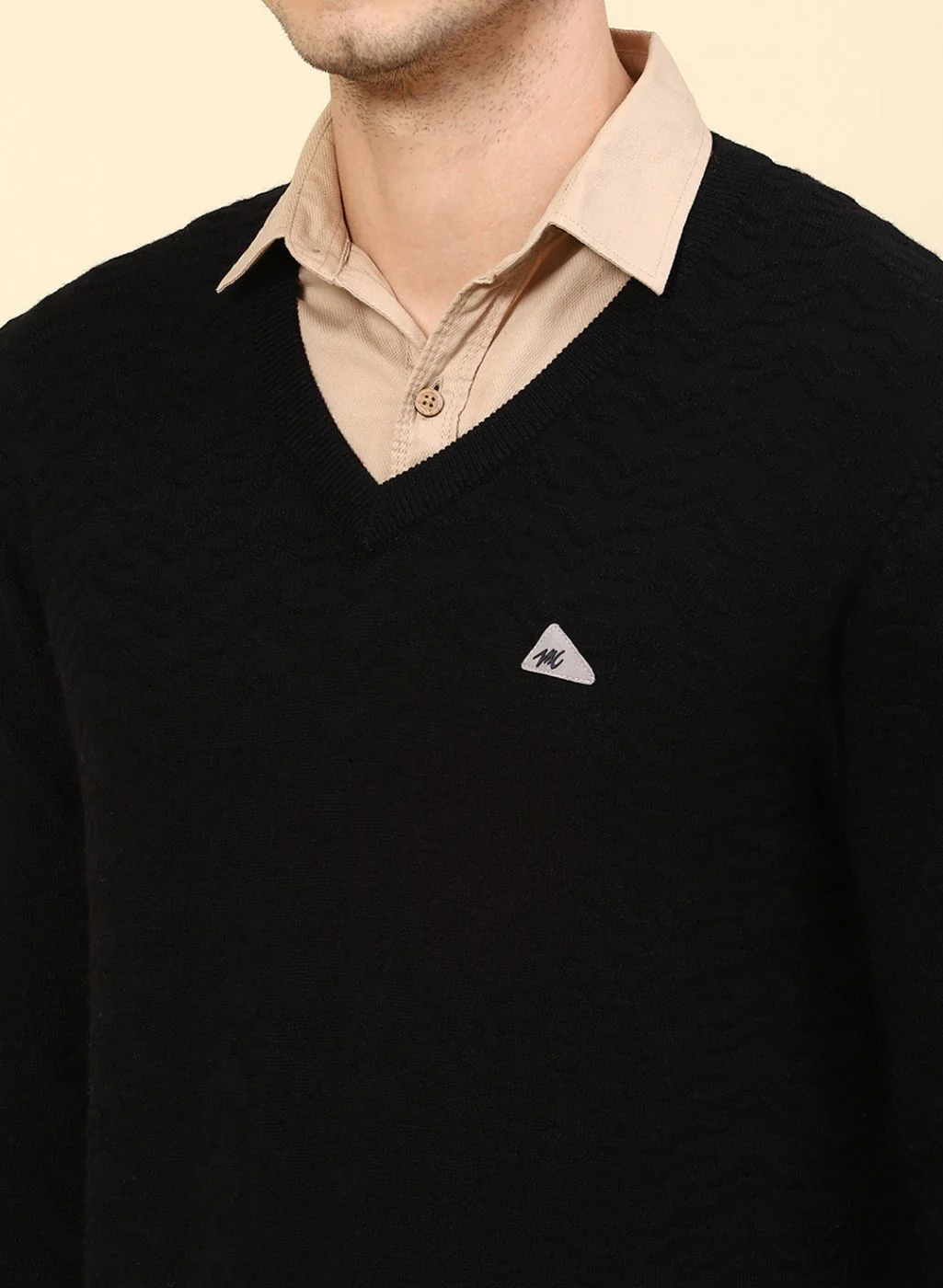 Men Black Self Design Pure wool Pullover - Image 6