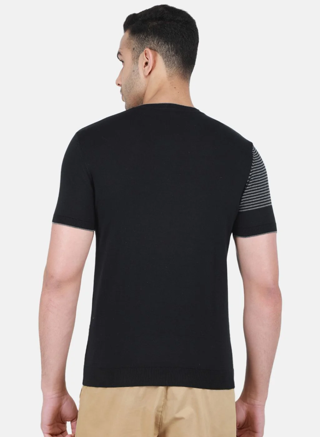 Men Black Self Design T-Shirt - Image 3