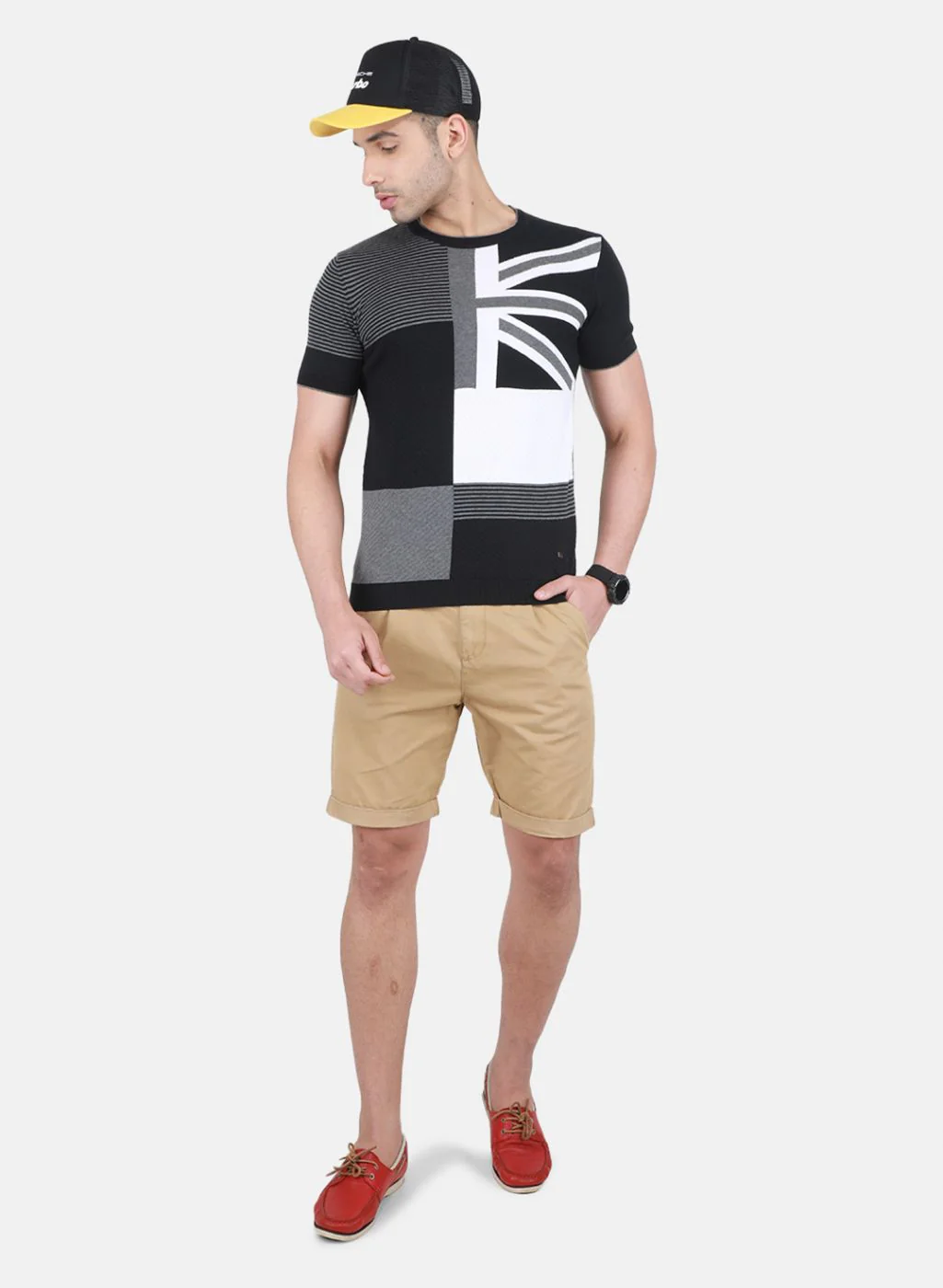 Men Black Self Design T-Shirt - Image 4