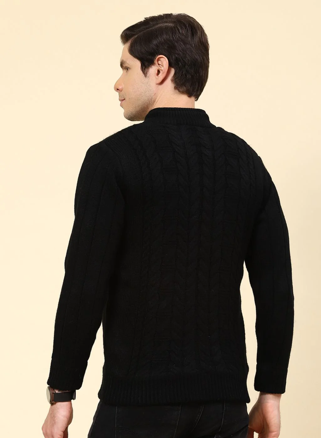 Men Black Self Design Wool blend Jacket - Image 5