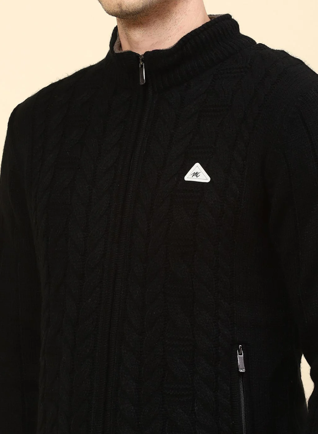 Men Black Self Design Wool blend Jacket - Image 6