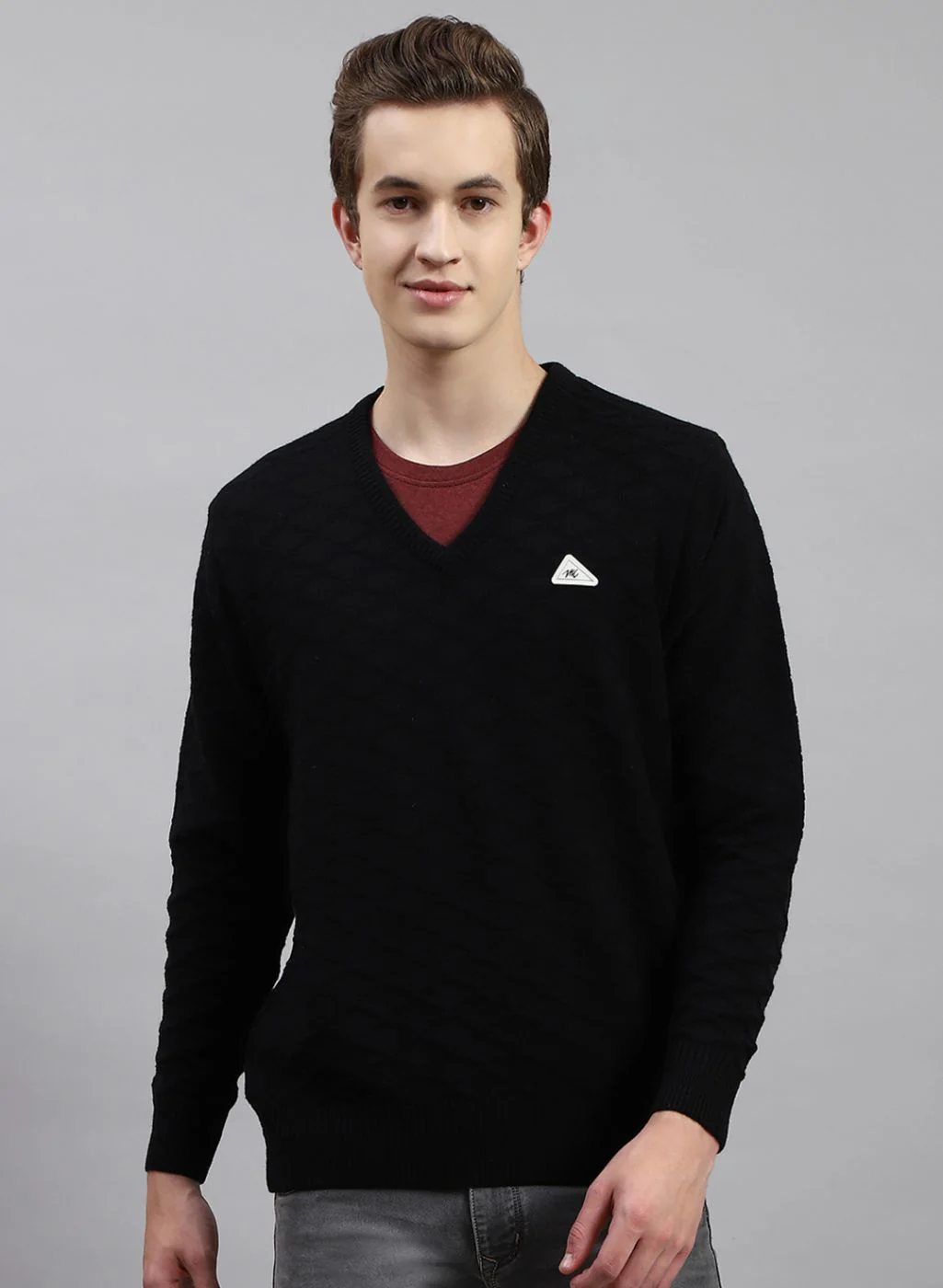 Men Black Self Design Wool blend Pullover - Image 2