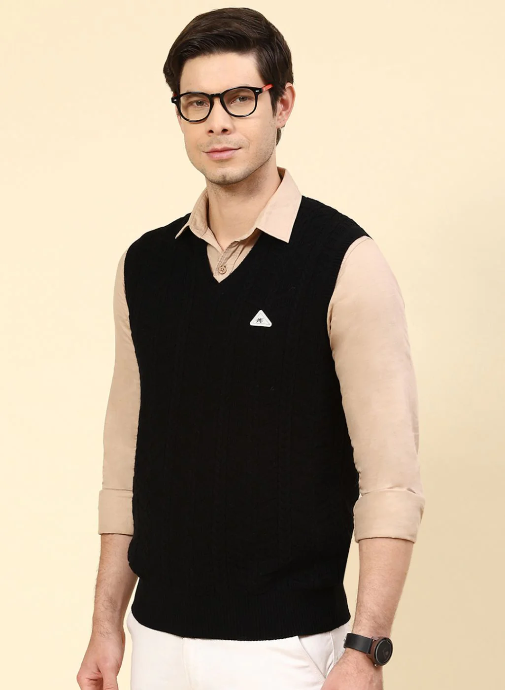 Men Black Self Design Wool blend Sweater - Image 3