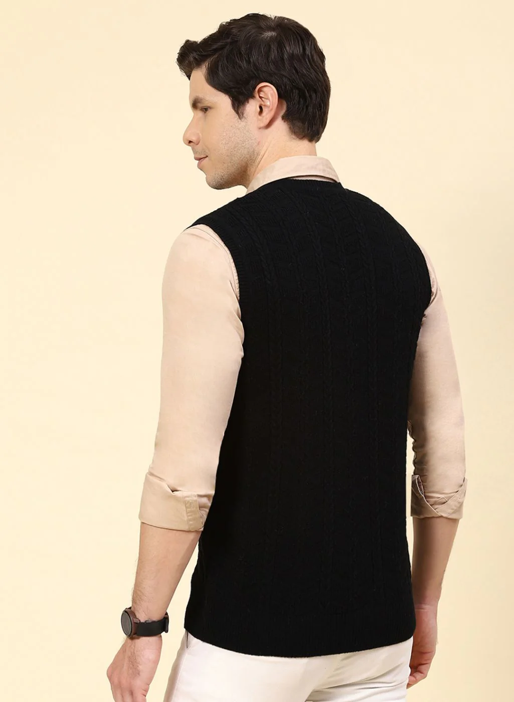 Men Black Self Design Wool blend Sweater - Image 5