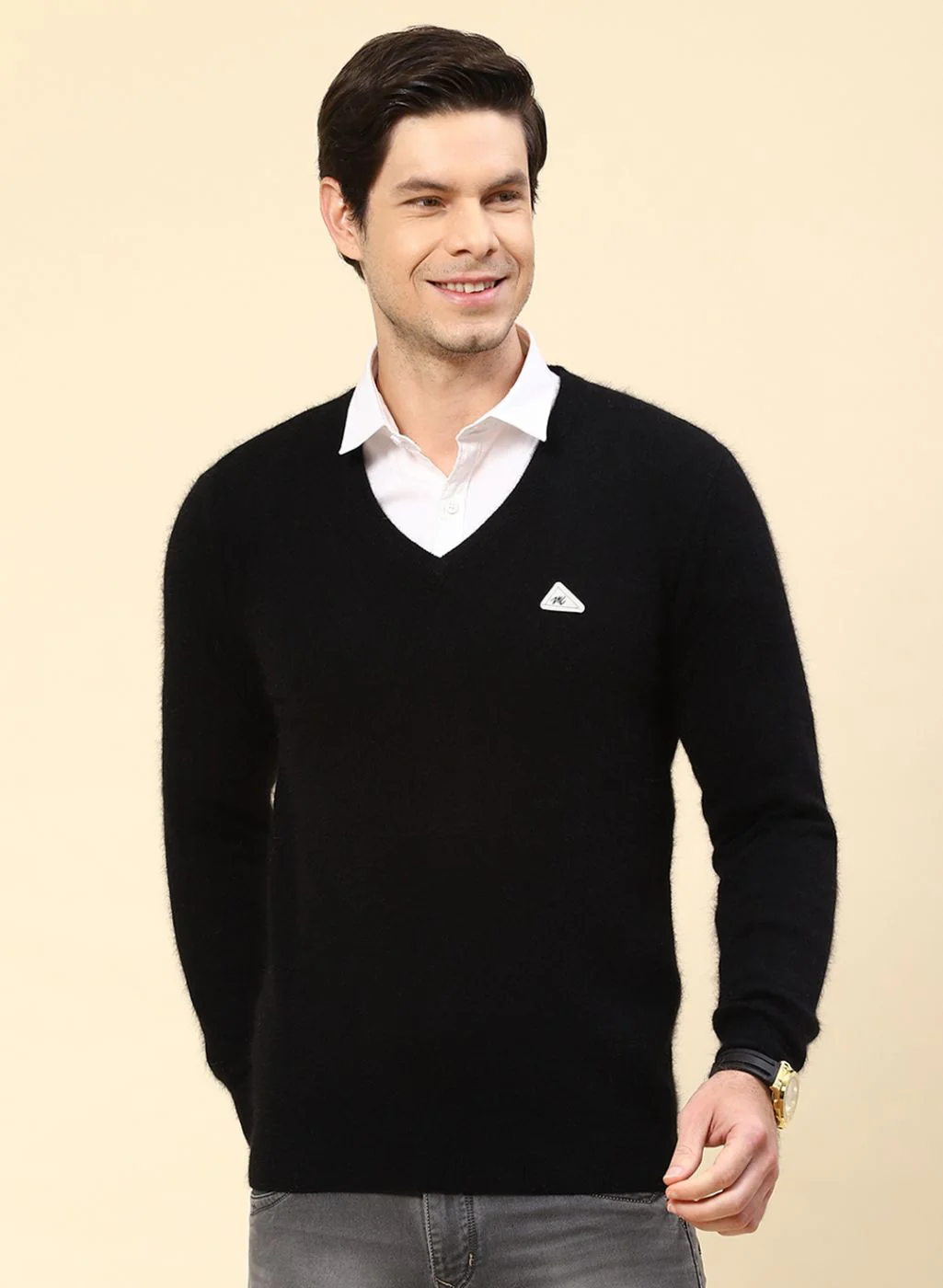 Men Black Solid Angoora Pullover - Image 2