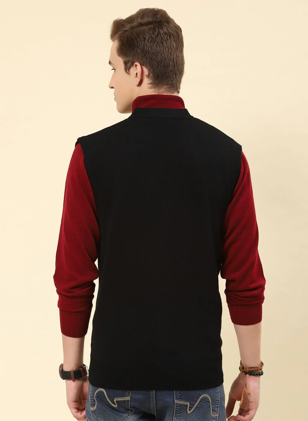Men Black Solid Blend wool Cardigan - Image 5