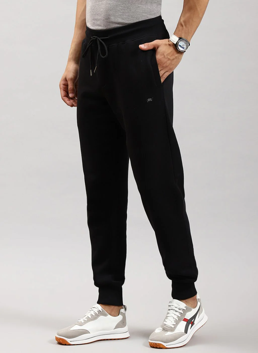 Men Black Solid Cotton Blend Winter Lower - Image 3
