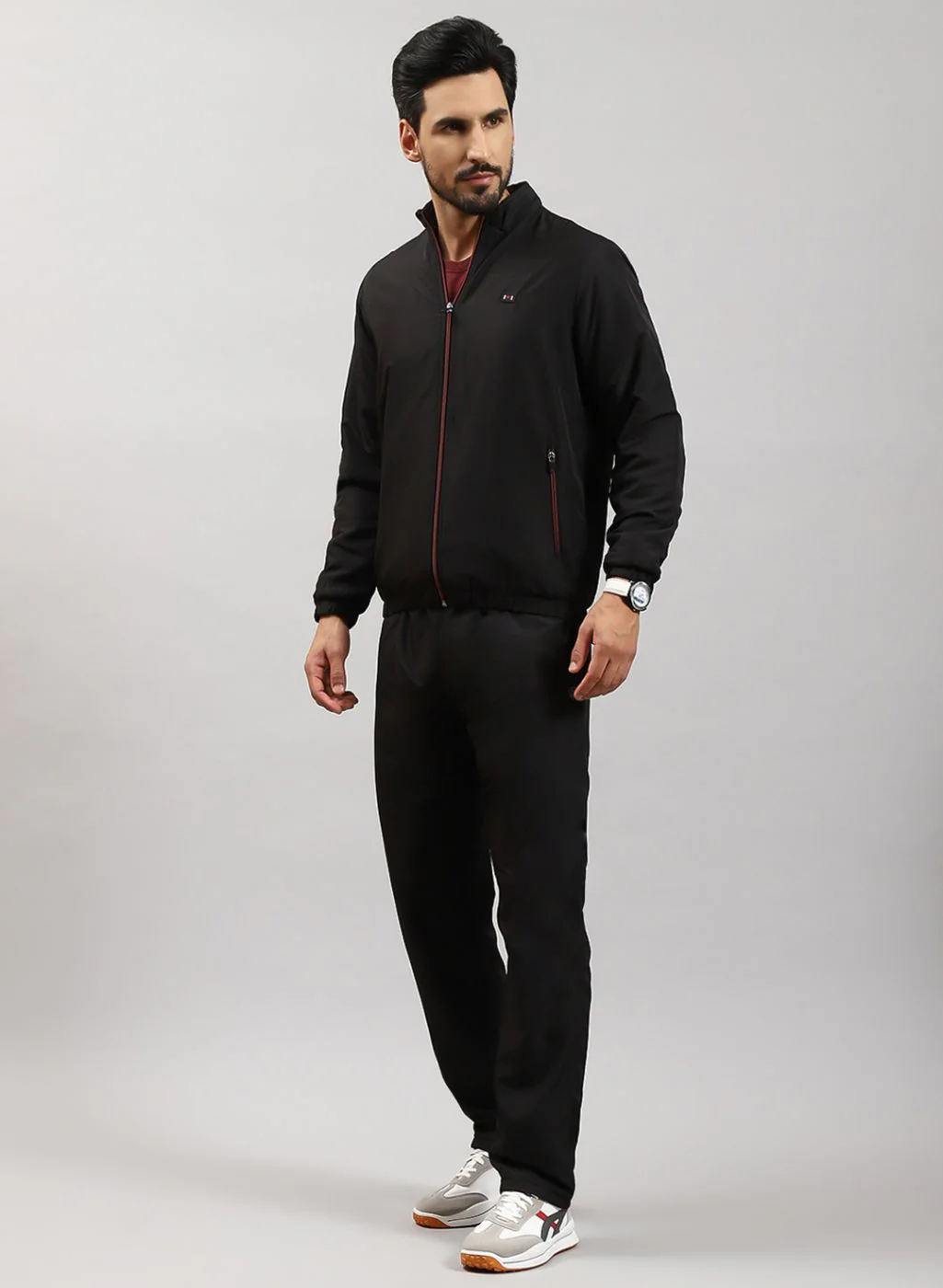 Men Black Solid Cotton Blend Tracksuit - Image 3