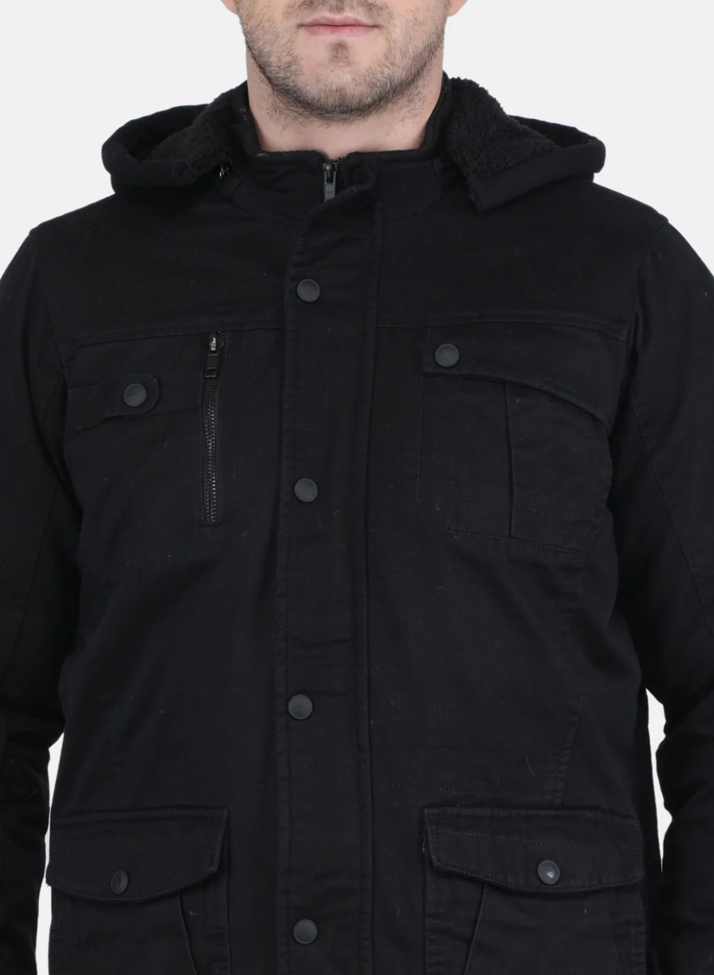 Men Black Solid Jacket - Image 5