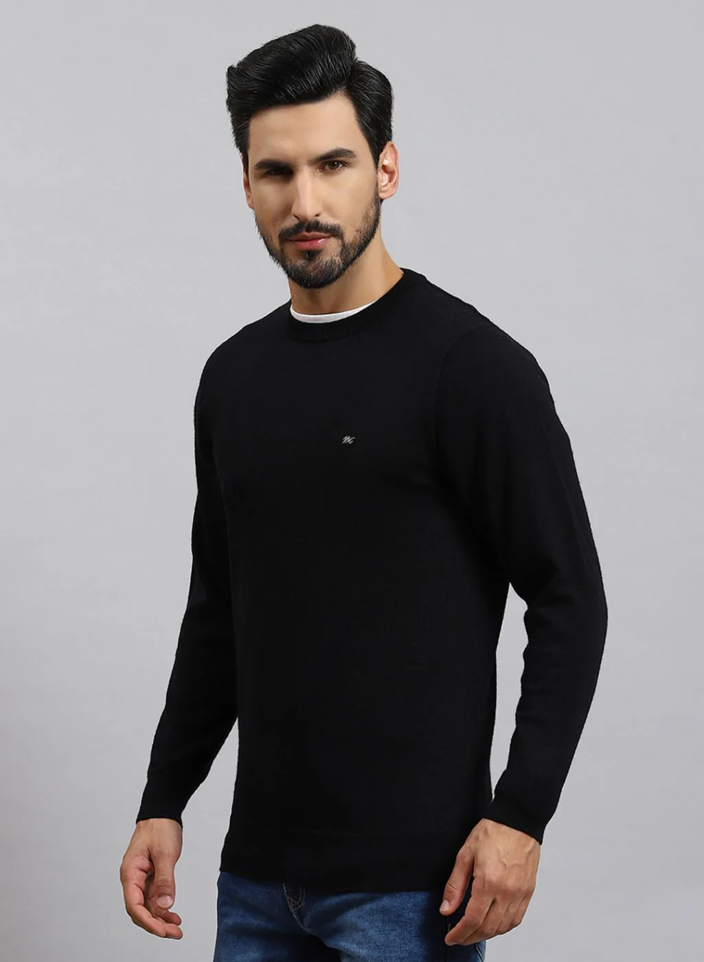 Men Black Solid Pure wool Pullover - Image 3