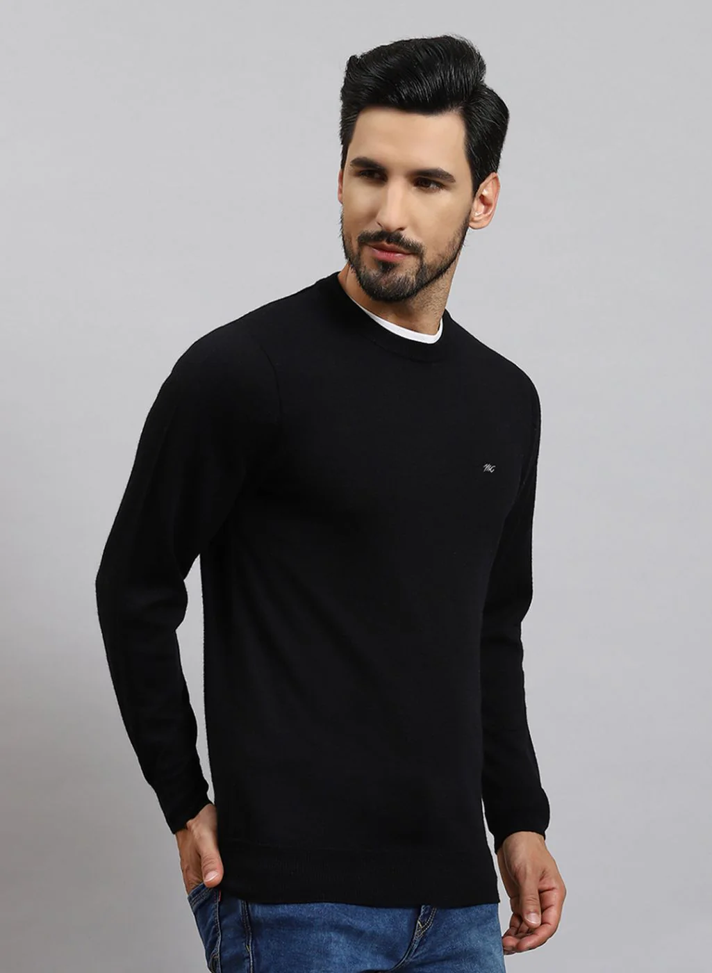 Men Black Solid Pure wool Pullover - Image 4