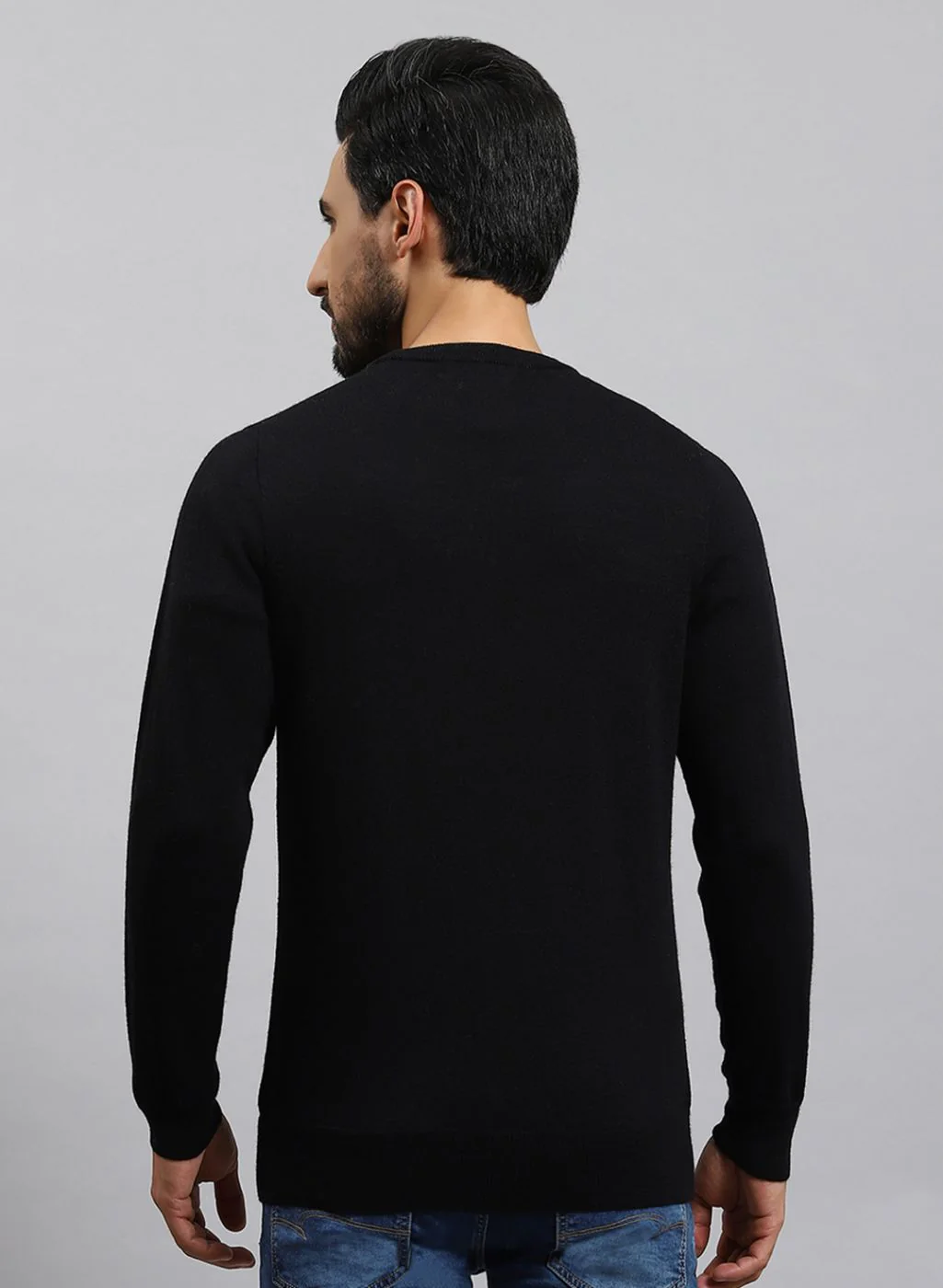 Men Black Solid Pure wool Pullover - Image 5