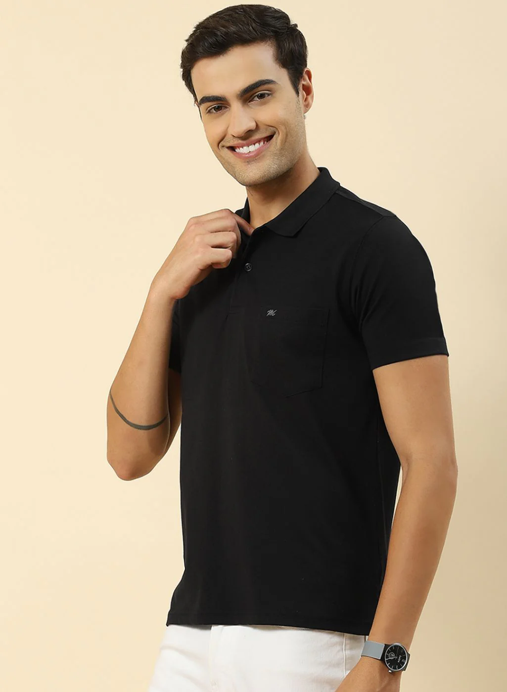 Men Black Solid T-Shirt - Image 3
