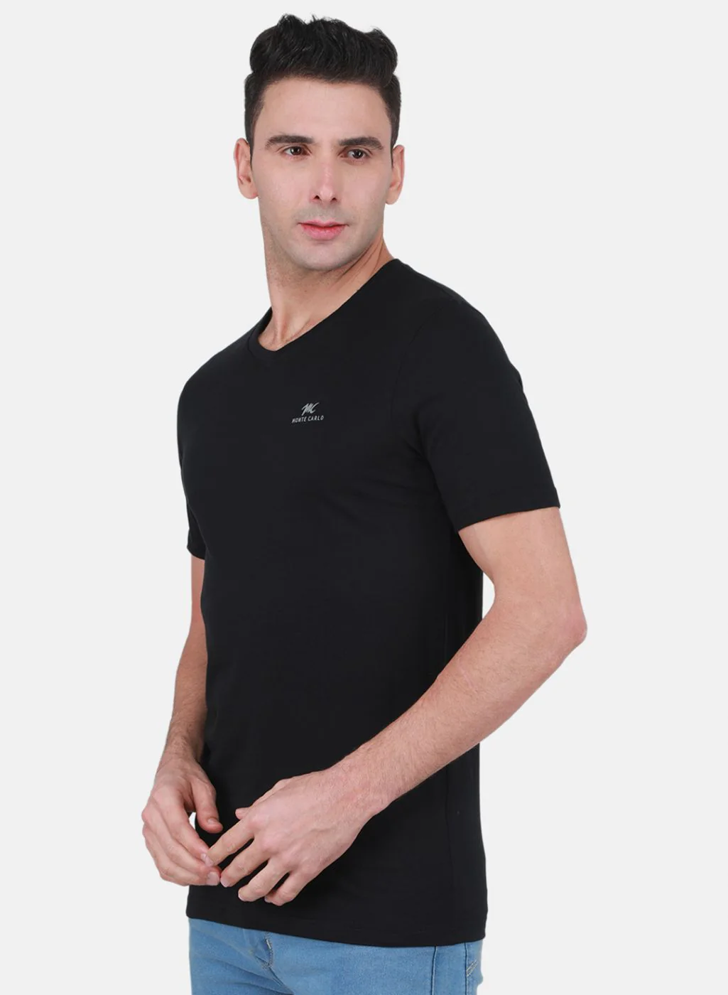 Men Black Solid T-Shirt - Image 2