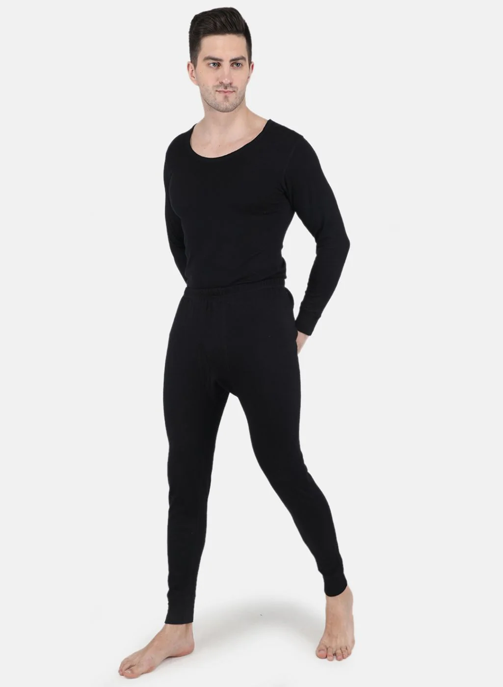 Men Black Solid Thermal Lower - Image 4