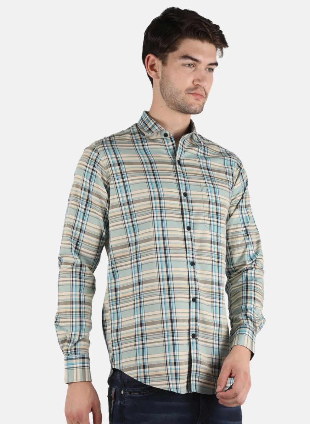 Men Blue Check Shirt - Image 6