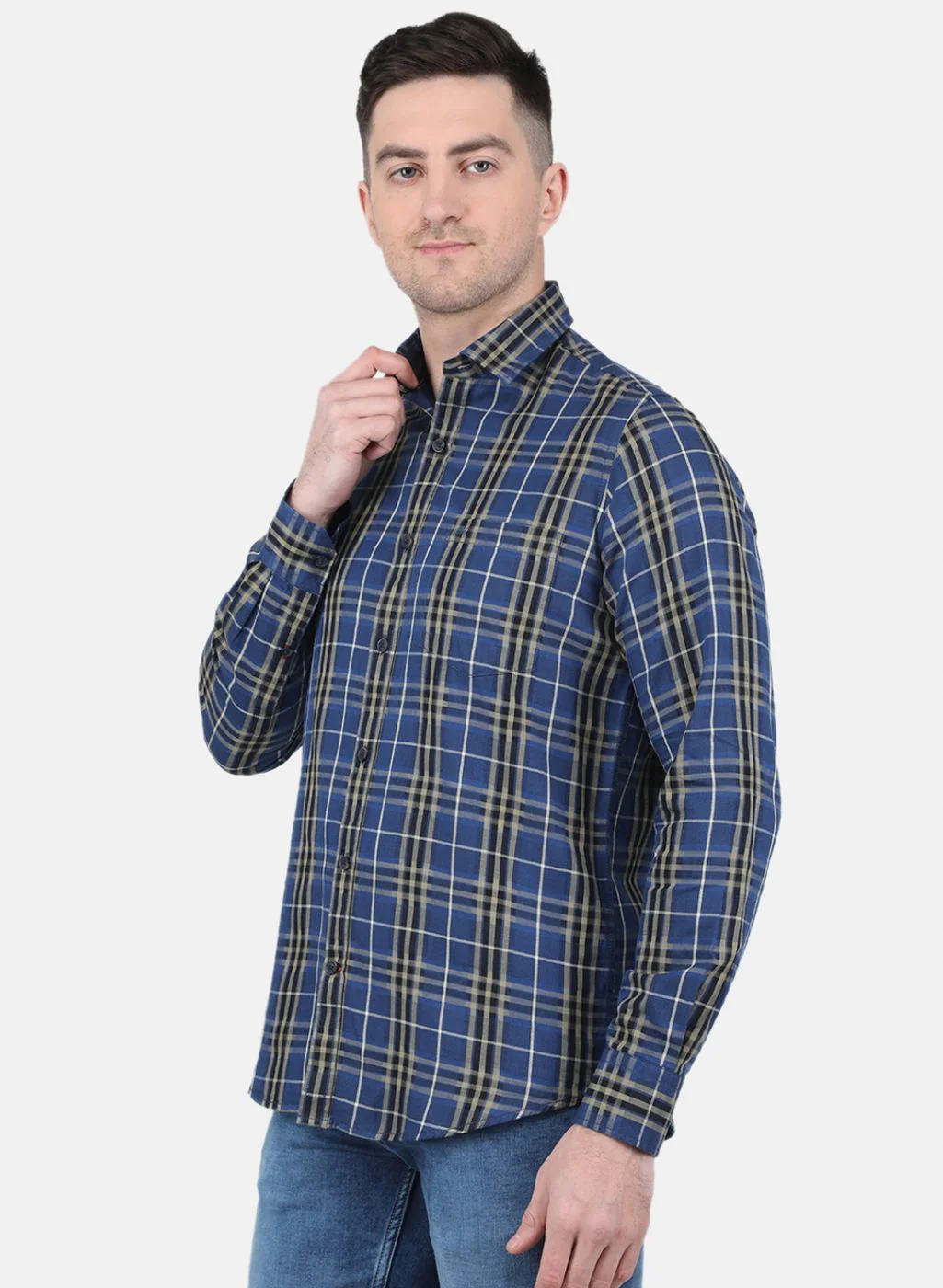 Men Blue Check Shirt - Image 2