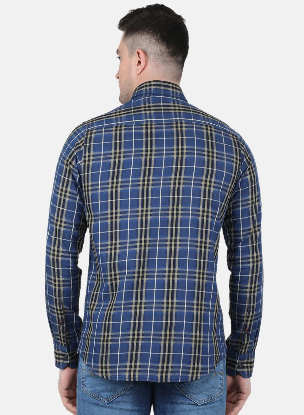Men Blue Check Shirt - Image 3