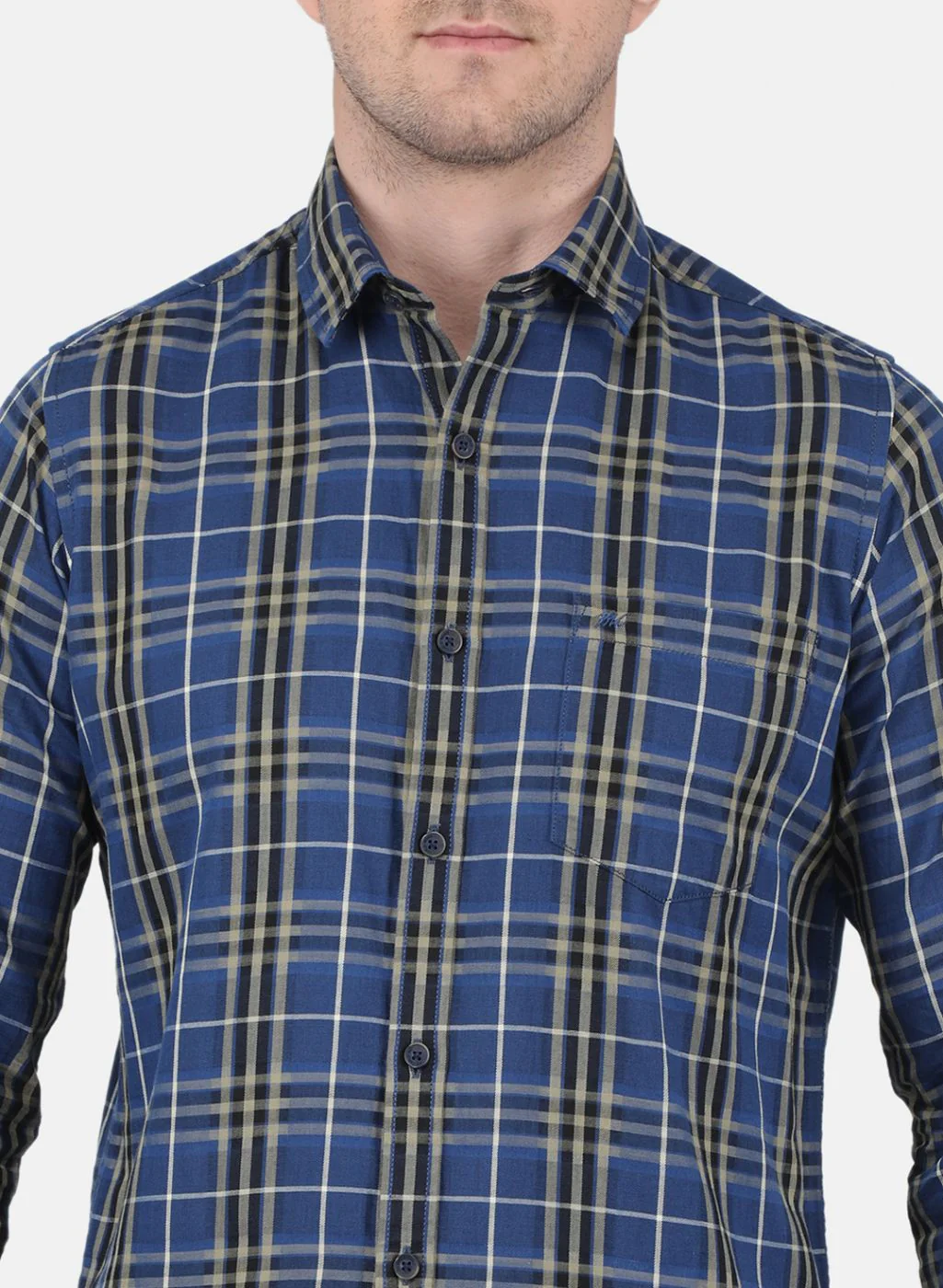 Men Blue Check Shirt - Image 5