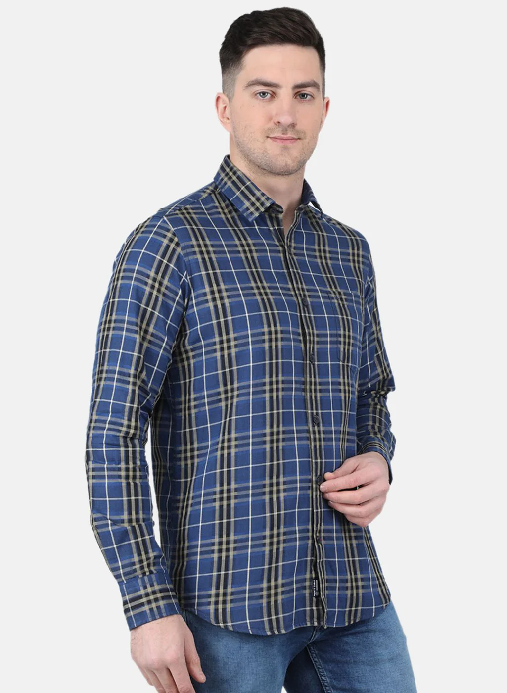 Men Blue Check Shirt - Image 6