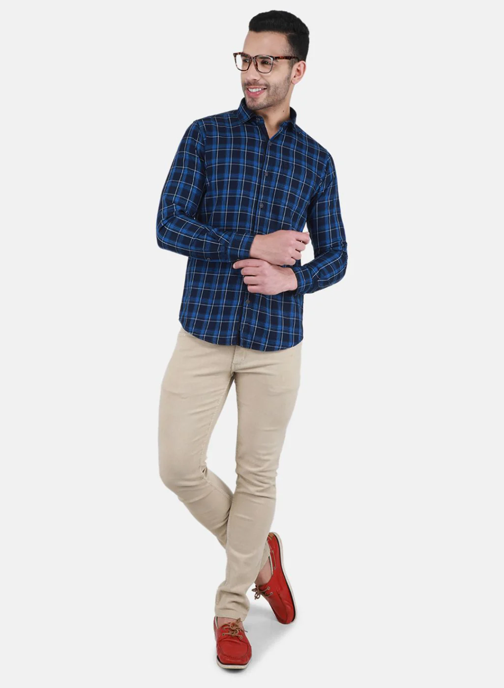 Men Blue Check Shirt - Image 4