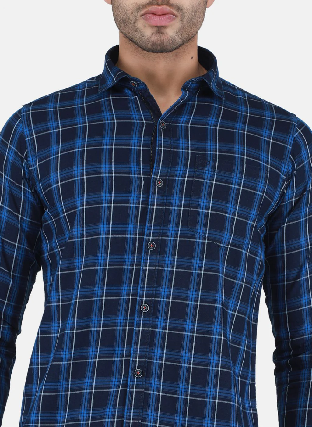 Men Blue Check Shirt - Image 5