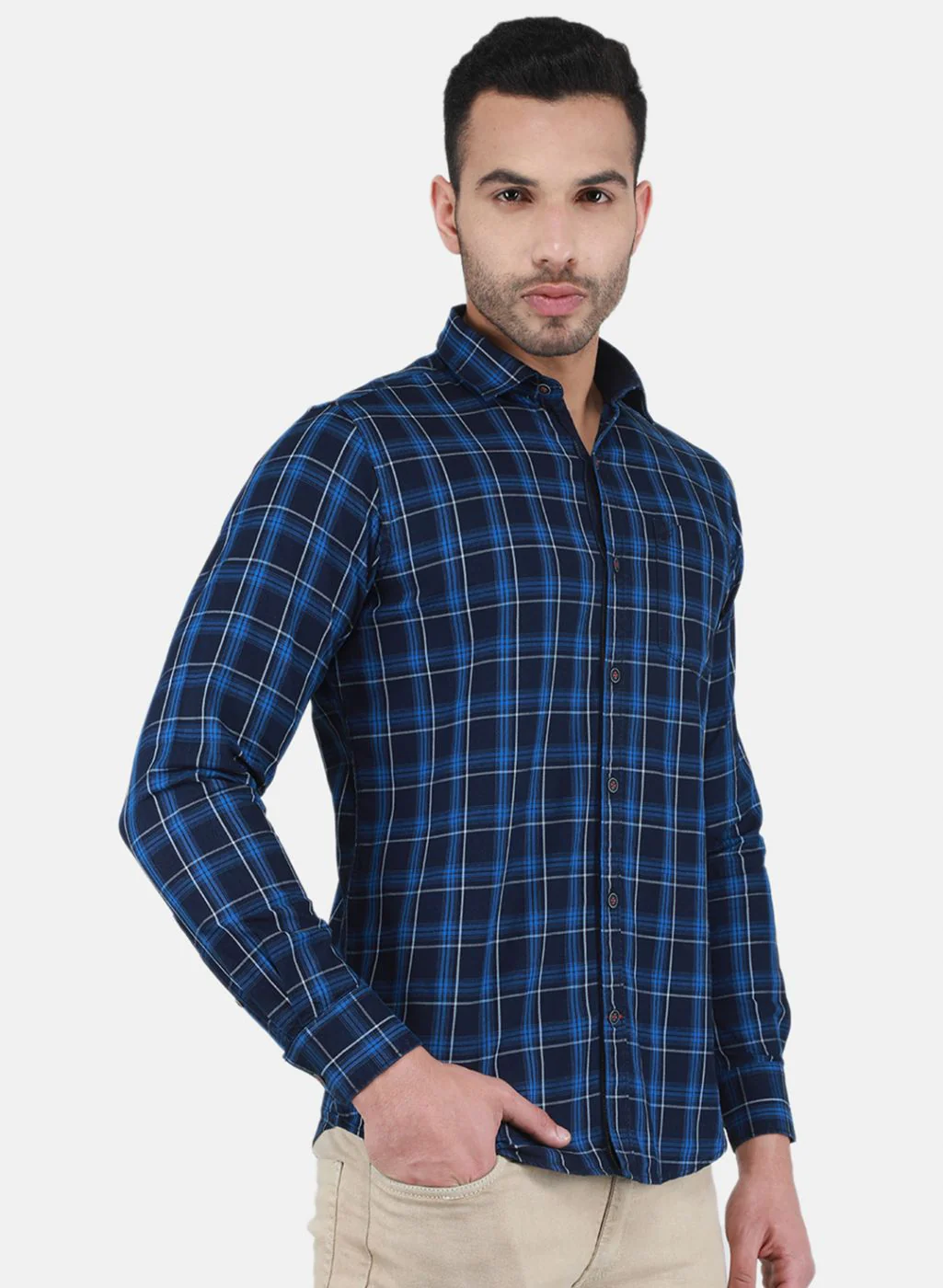 Men Blue Check Shirt - Image 6