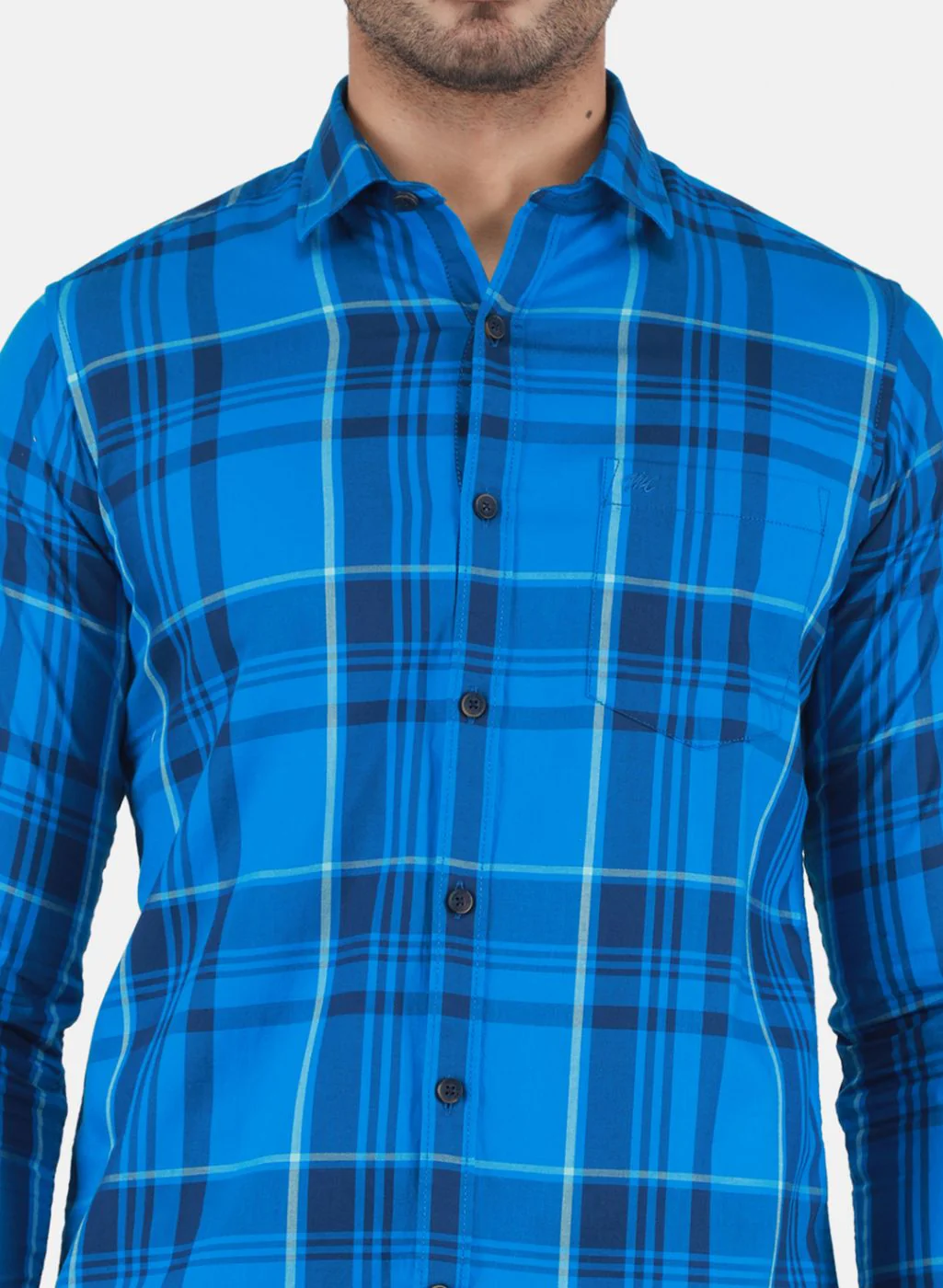 Men Blue Check Shirt - Image 5