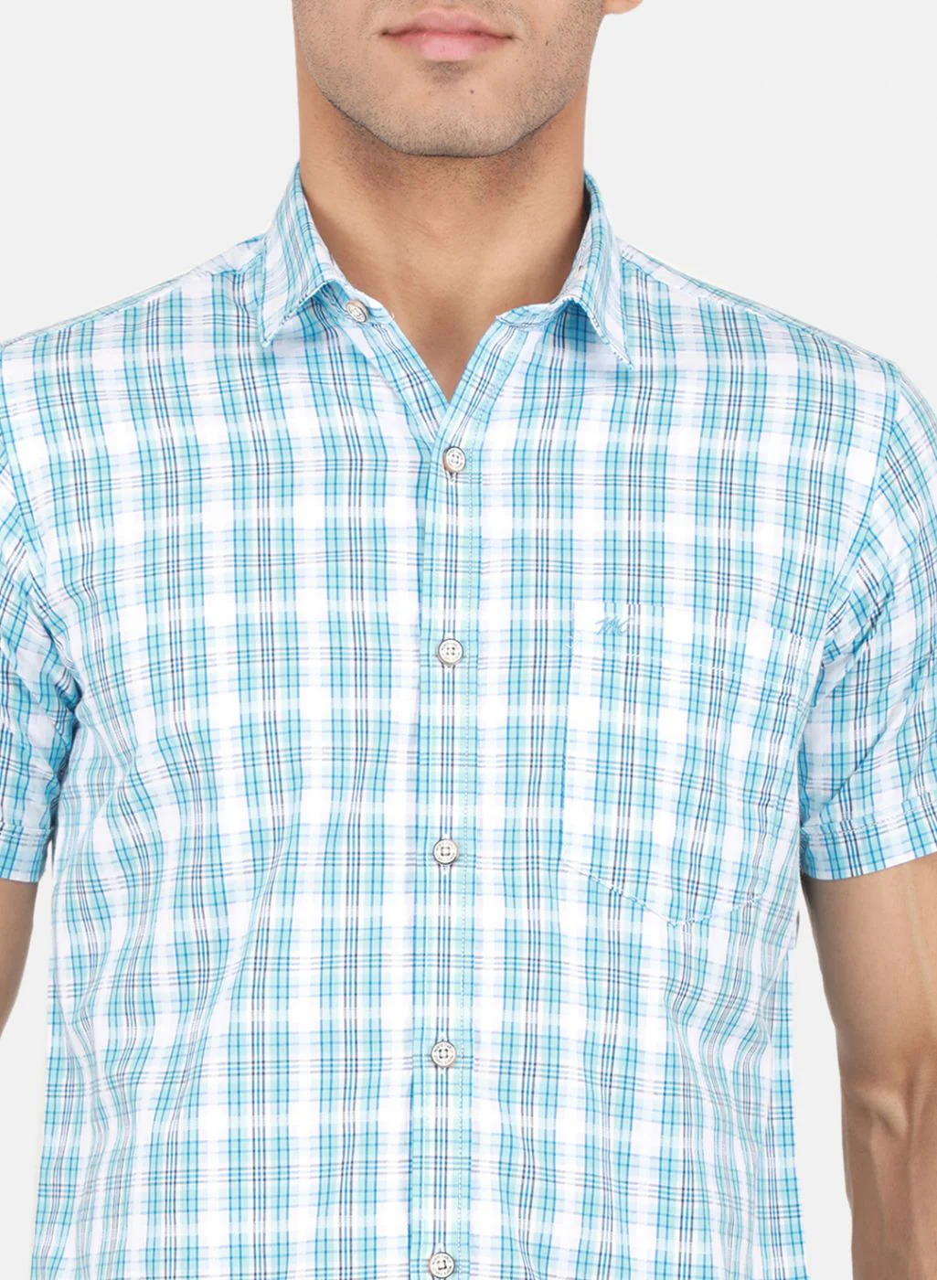 Men Blue Check Shirt - Image 5