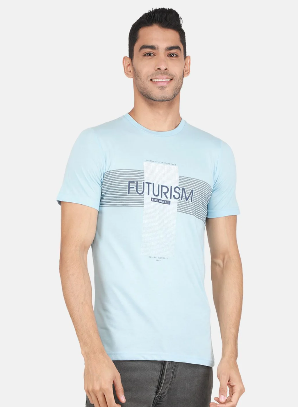 Men Blue & Grey Solid T-Shirt - Image 2