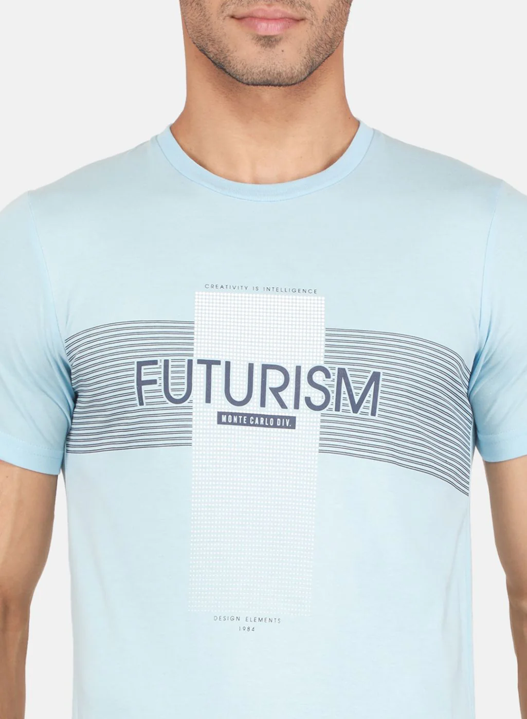 Men Blue & Grey Solid T-Shirt - Image 6
