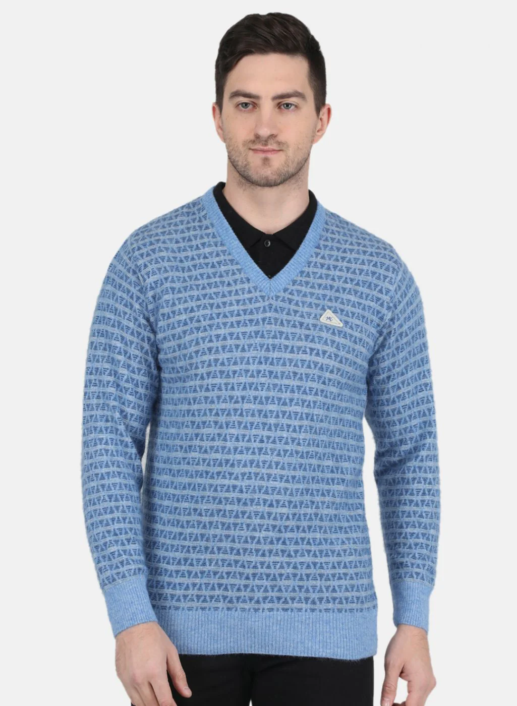 Men Blue Jaquard Pullover
