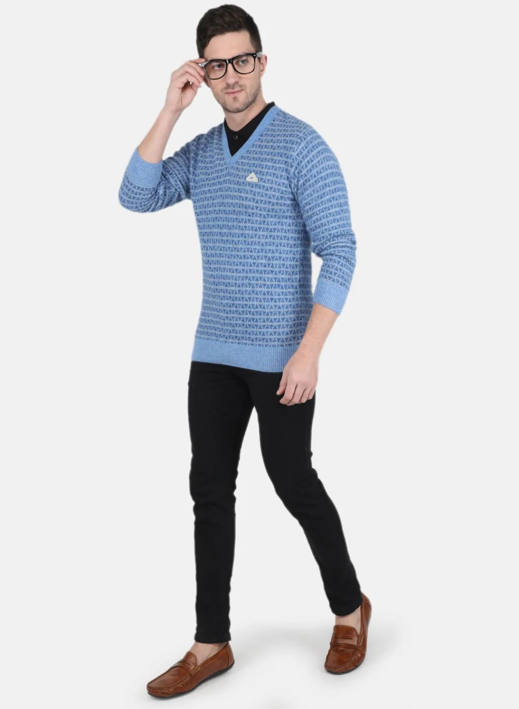 Men Blue Jaquard Pullover - Image 4