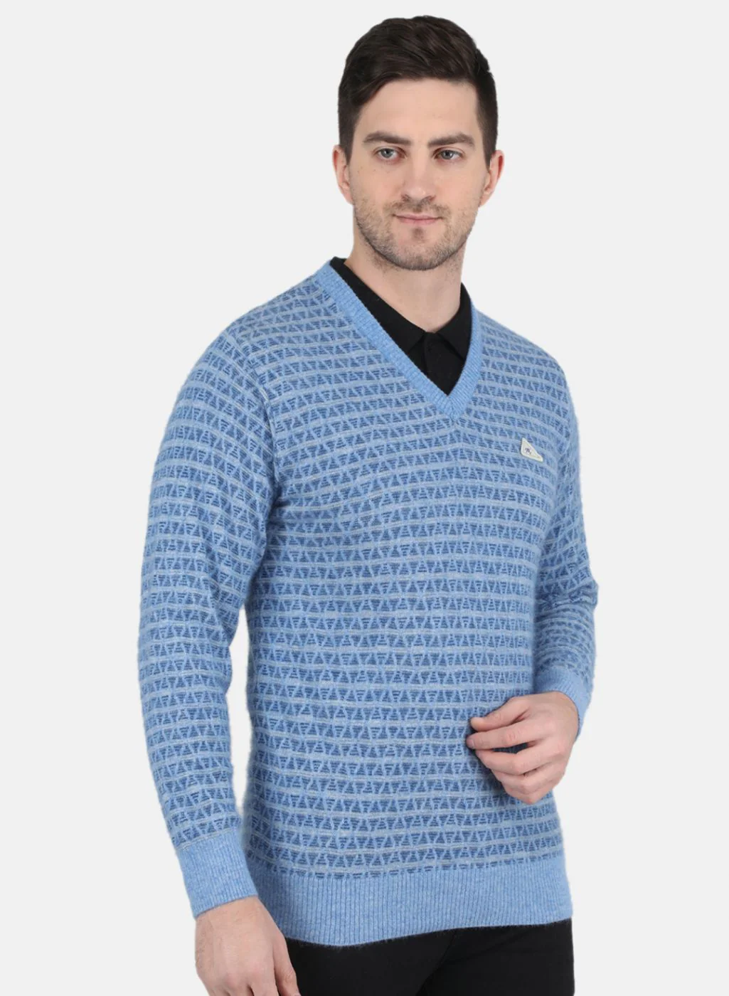 Men Blue Jaquard Pullover - Image 6