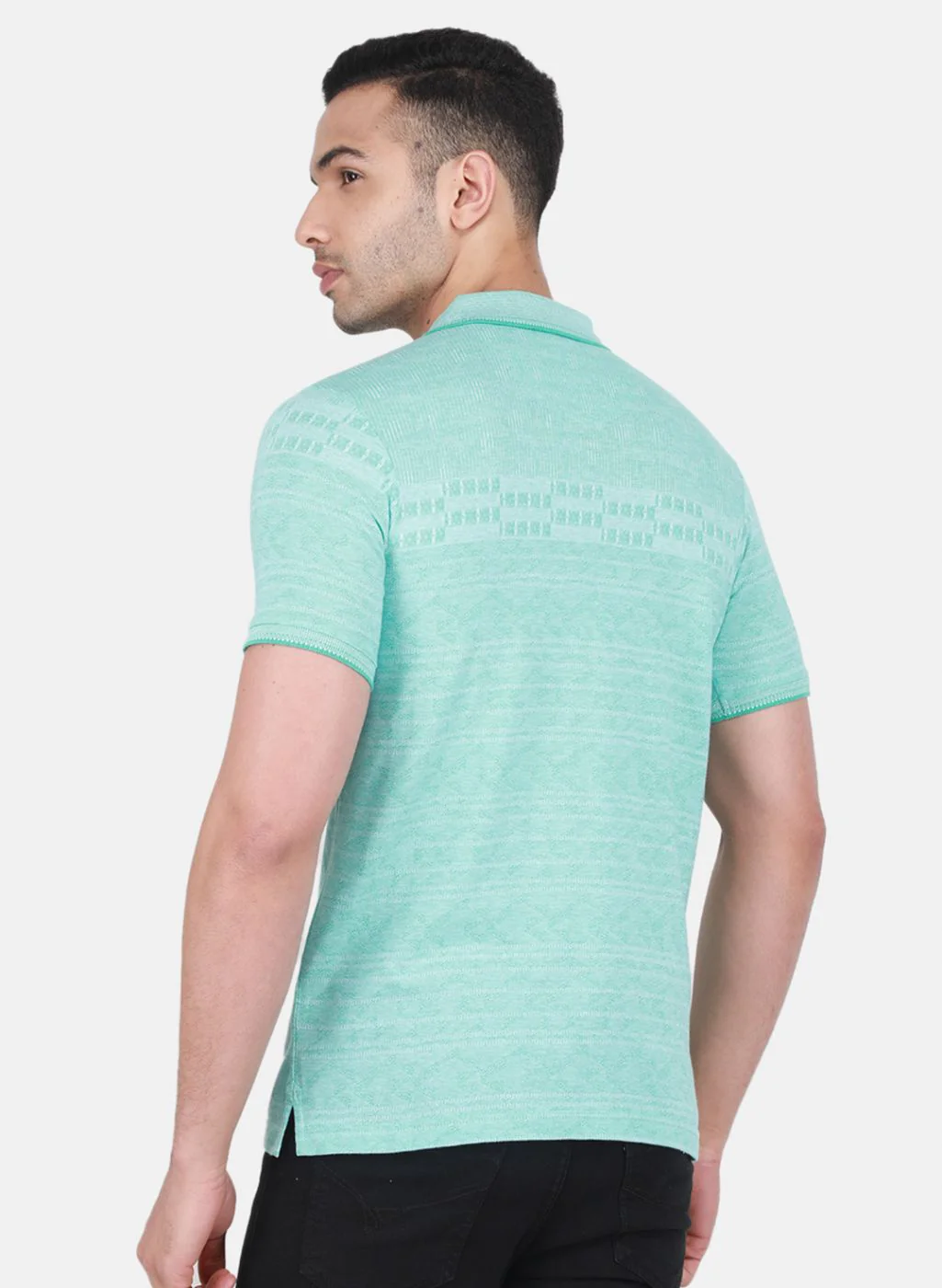 Men Blue Jaquard T-Shirt - Image 3