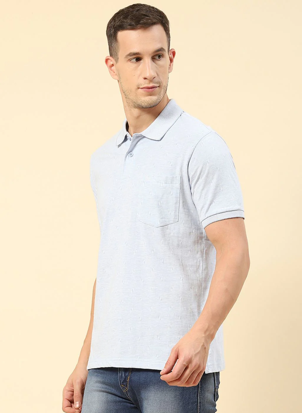 Men Blue Jaquard T-Shirt - Image 3
