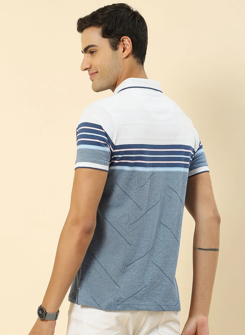 Men Blue Jaquard T-Shirt - Image 5