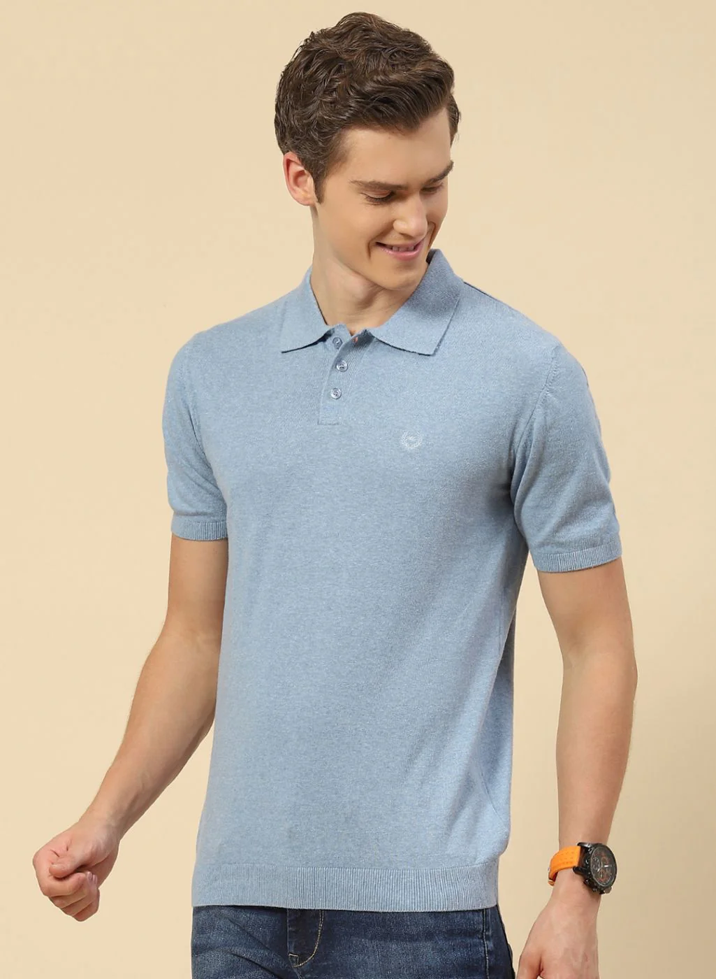 Men Blue Plain T-Shirt - Image 2